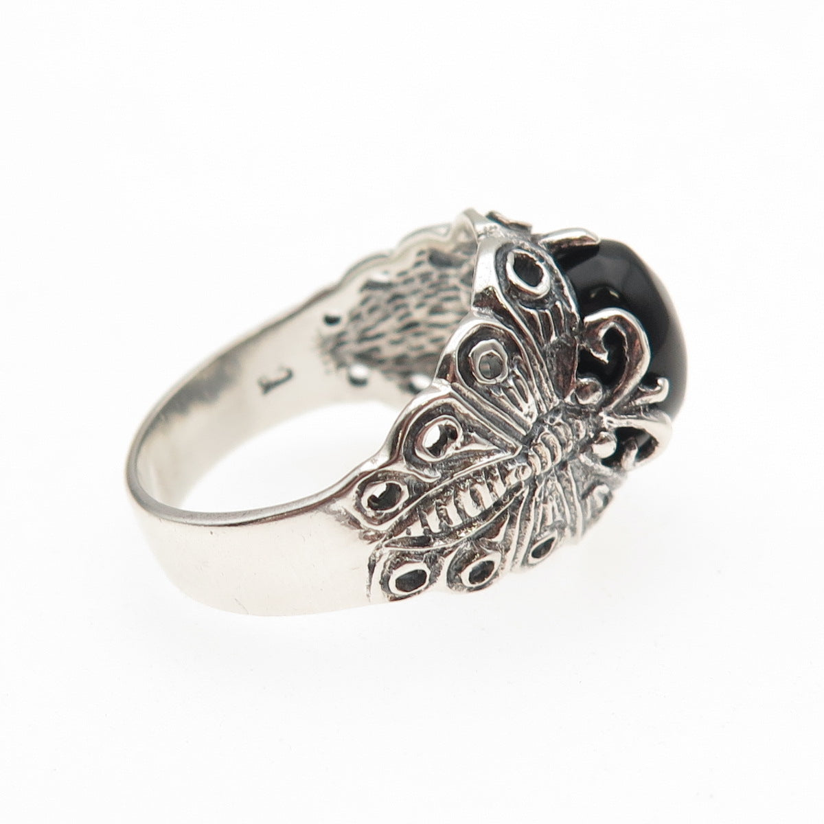 Chapal Zenray Sterling Silver Vintage Real Black Onyx Butterfly Ring Size 7.25