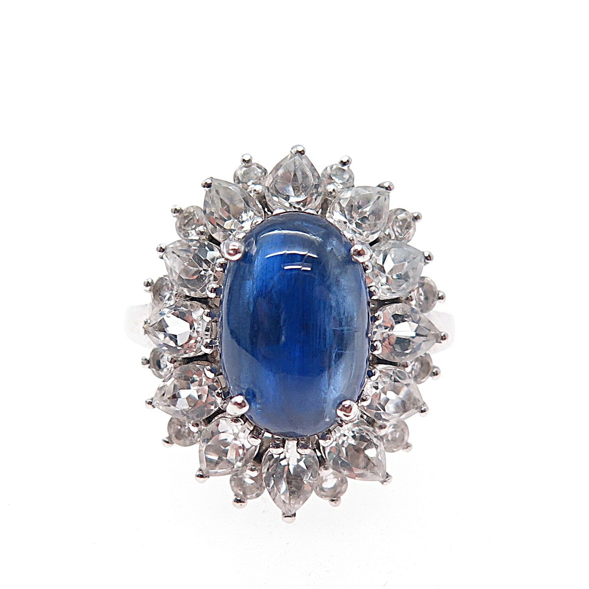 925 Sterling Silver Real Sapphire & White Topaz Bohemian Ring Size 7