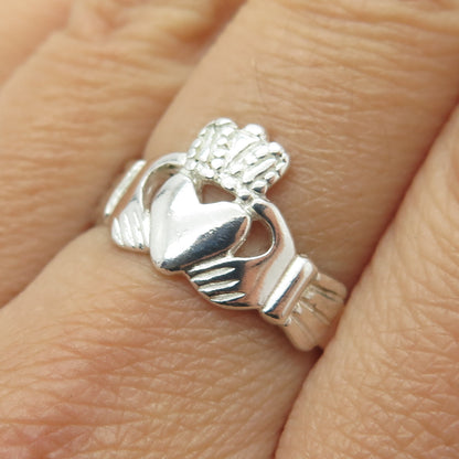 925 Sterling Silver Vintage Irish Claddagh Ring Size 8.25