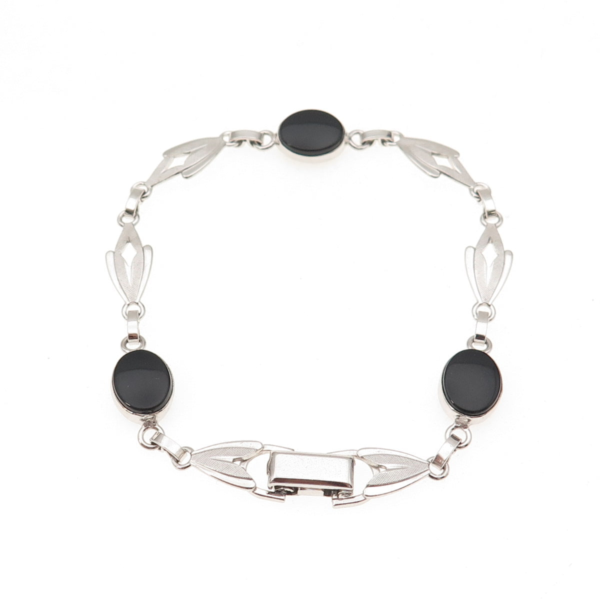 Van Dell 925 Sterling Silver Antique Art Deco Real Black Onyx Bracelet 7.25"
