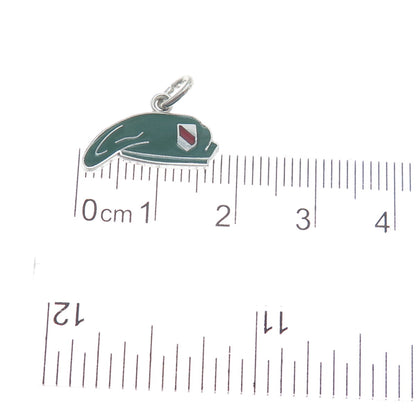 WELLS 925 Sterling Silver Vintage Enamel Thin Red Line Battalion Charm Pendant