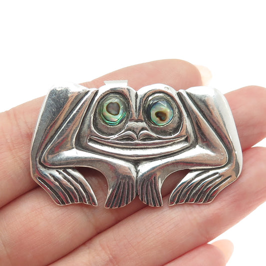 OWEN WALKER 925 Sterling Silver Vintage Abalone Shell Frog Modernist Pin Pendant