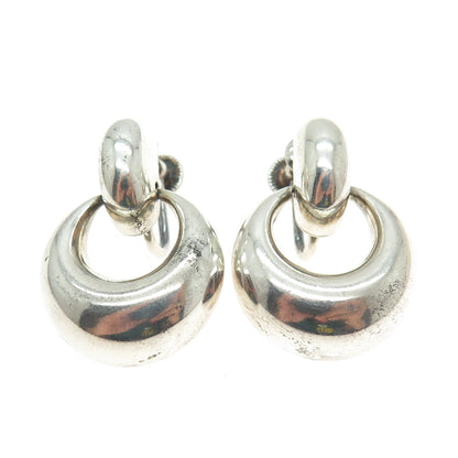 925 Sterling Silver Vintage Modernist Door Knocker Crescent Screw Back Earrings