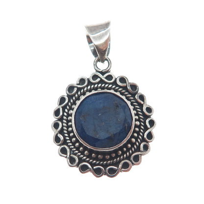 SAMUEL BENHAM BJC Sterling Silver Vintage Real Lapis Infinity Oxidized Pendant