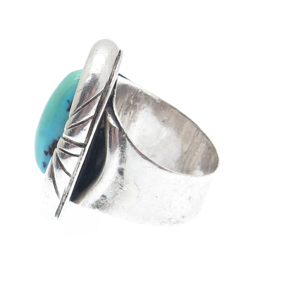 Old Pawn 925 Sterling Silver Vintage Lone Mountain Turquoise Tribal Ring Size 11