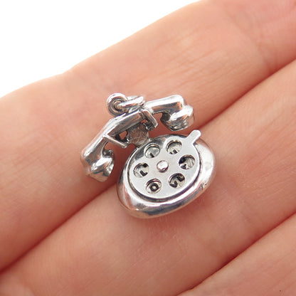 925 Sterling Silver Antique Art Deco I Love You Rotary Telephone Mini Pendant