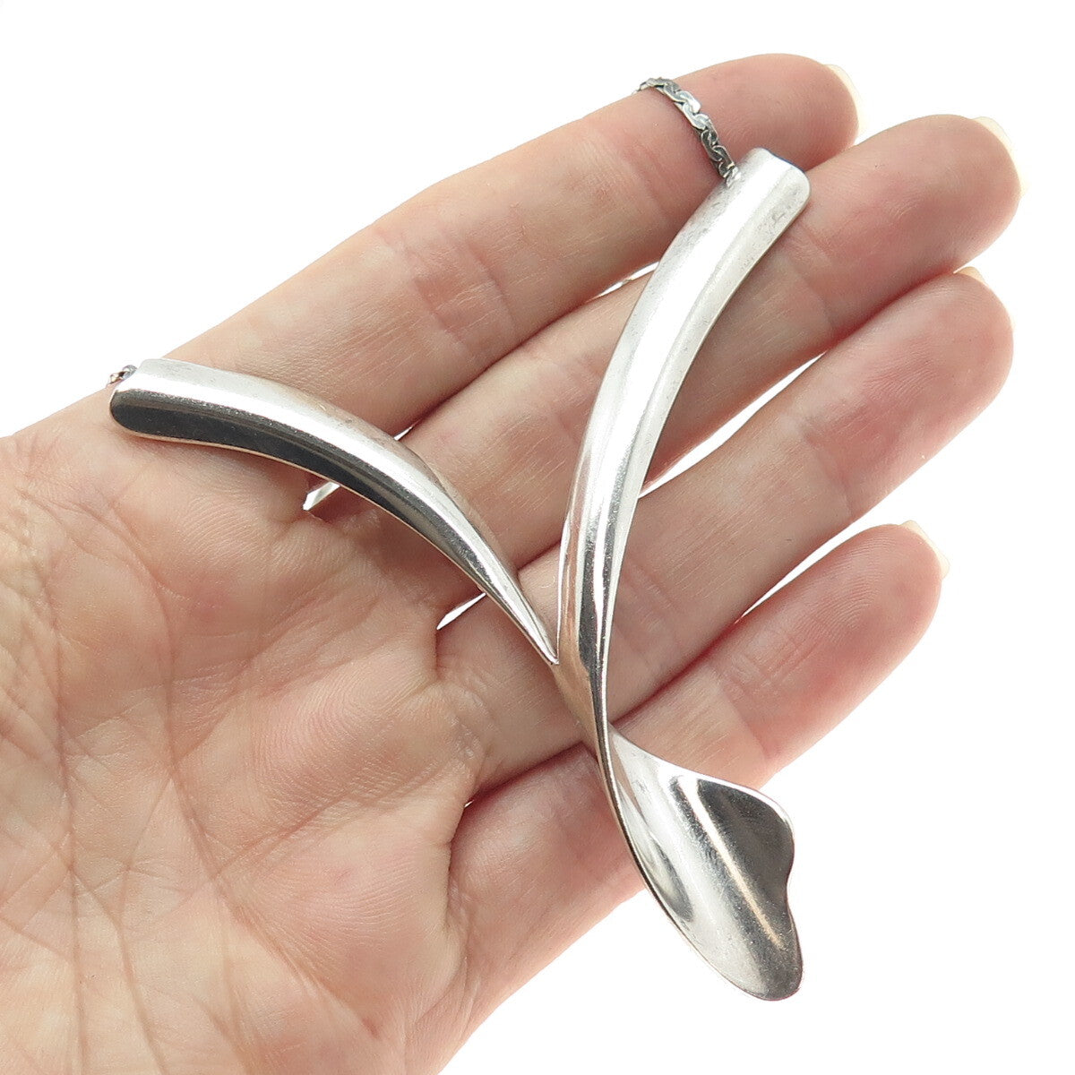 CIANI 925 Sterling Silver Vintage Modernist "V" Chain Necklace 20"