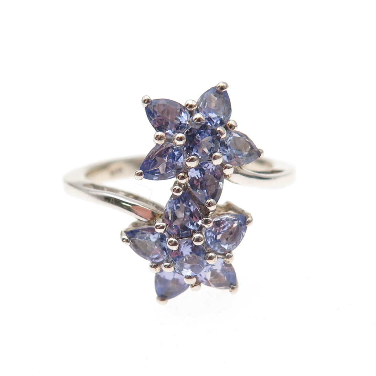 Chuck Clemency 925 Sterling Silver Real Tanzanite Floral Bypass Ring Size 8.25