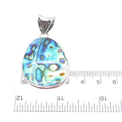 925 Sterling Silver Vintage Real Abalone Shell Teardrop Charm Pendant