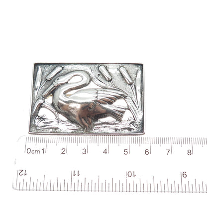925 Sterling Silver Vintage Swan Bird Oxidized Pin Brooch