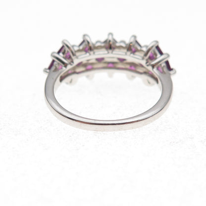 925 Sterling Silver Vintage Real Princess-Cut Amethyst Ring Size 6