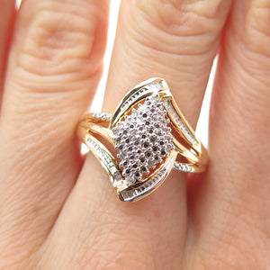 SUN 925 Sterling Silver Gold Plated Real Round-Cut Diamond Ring Size 7.25