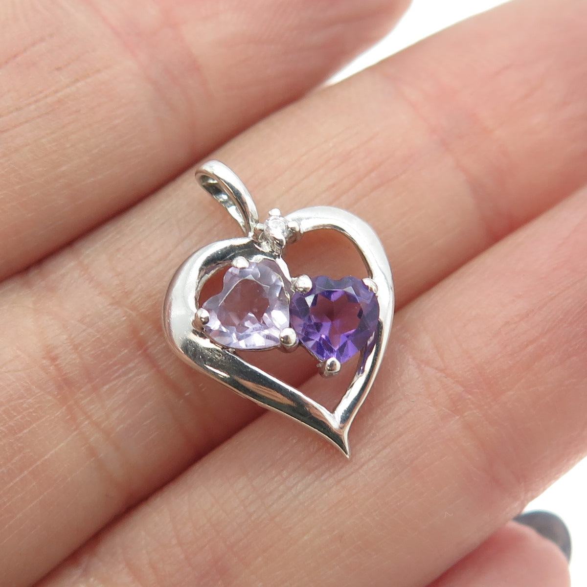 925 Sterling Silver Purple & Lavander-Color C Z  Heart Pendant