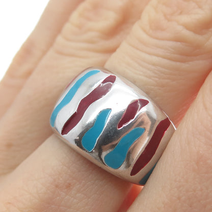 925 Sterling Silver Vintage Enamel Animal Pattern Ring Size 6.75