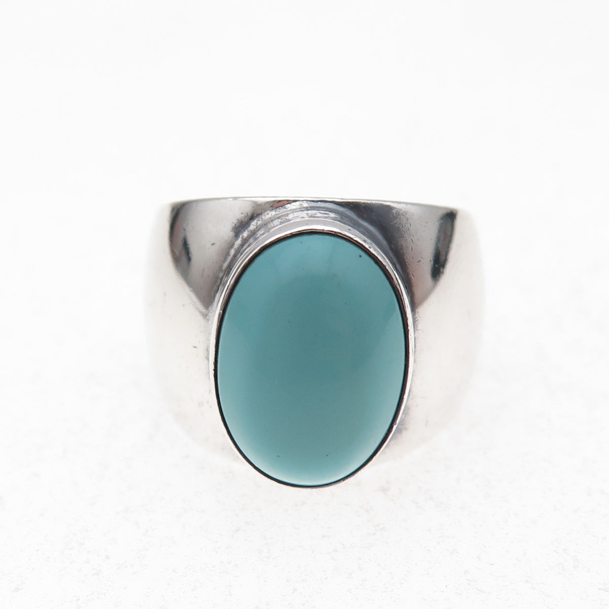 925 Sterling Silver Vintage CII Mexico Real Turquoise Oxidized Ring Size 7