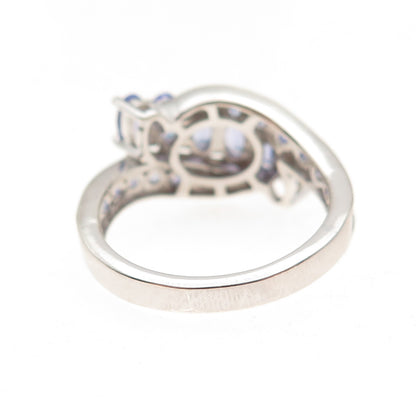 Chuck Clemency 925 Sterling Silver Real Oval & Round-Cut Tanzanite Ring Size 8