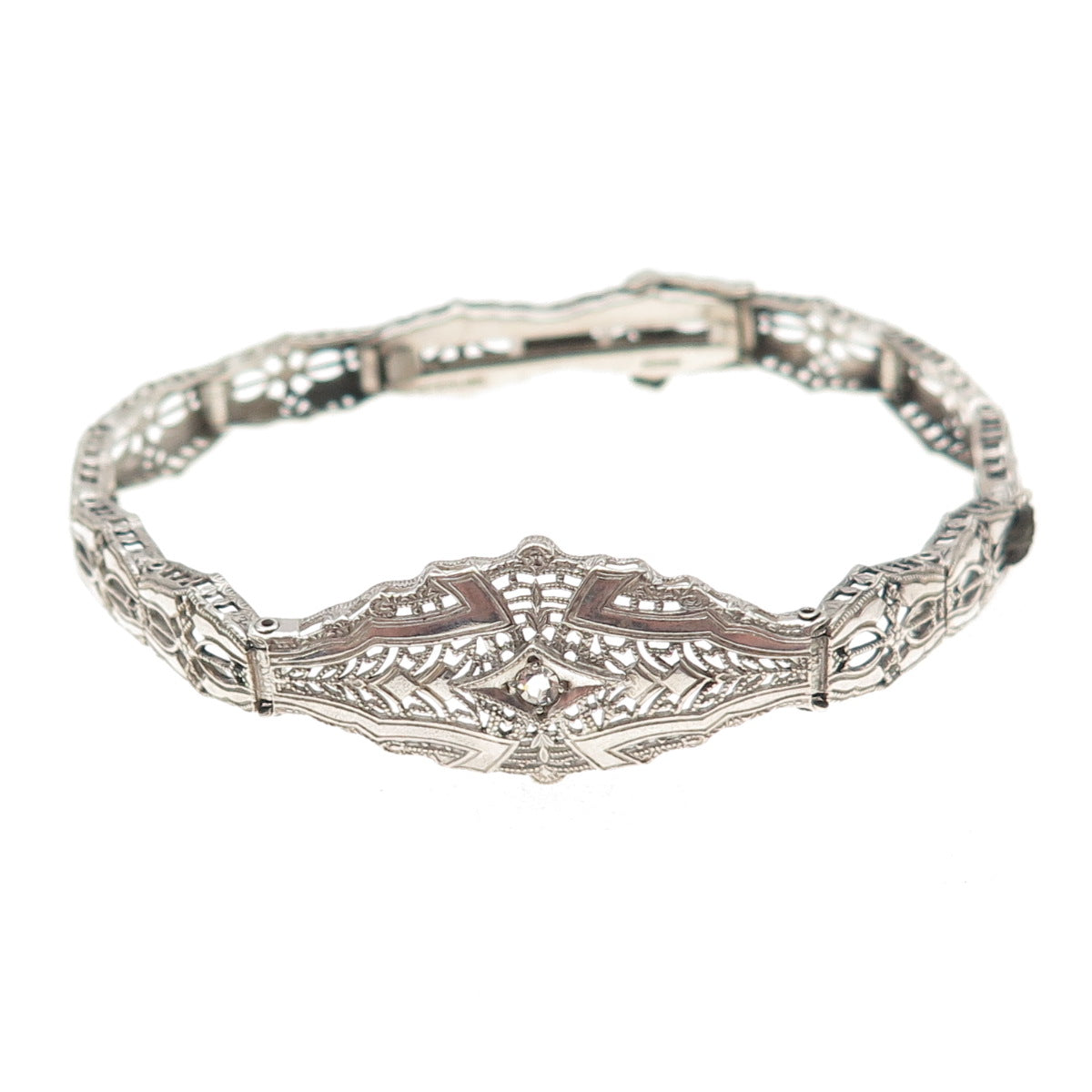 Esemco Sterling Silver Antique Rhinestone Filigree Bracelet 6.75" (broken link)