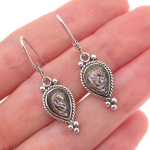 Sunrise Old Pawn Sterling Silver Vintage Abalone Shell Tribal Dangle Earrings