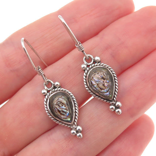 Sunrise Old Pawn Sterling Silver Vintage Abalone Shell Tribal Dangle Earrings