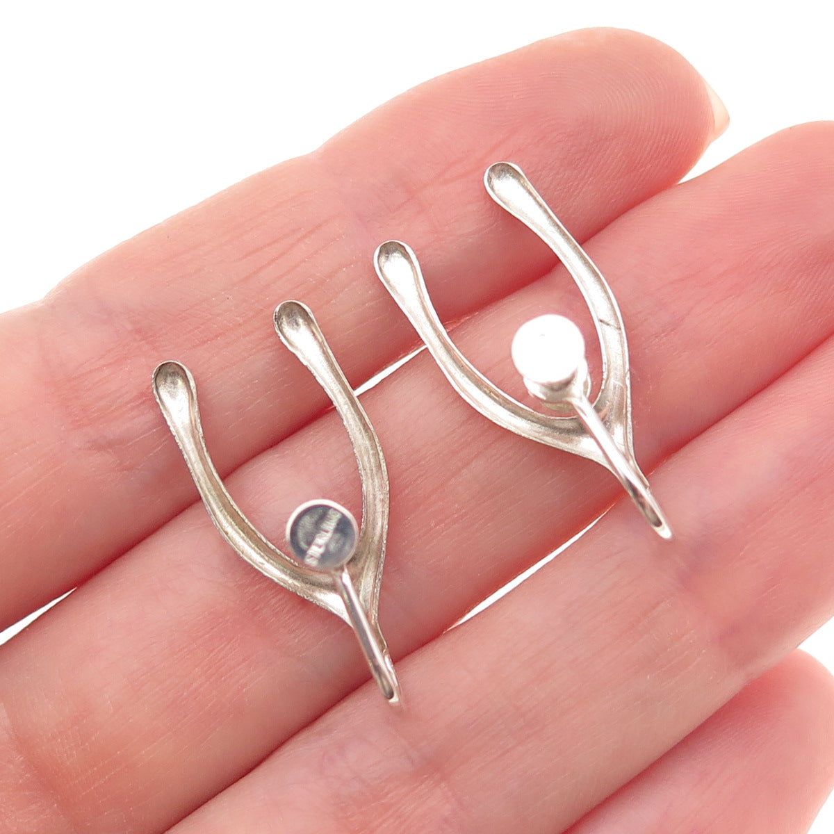 925 Sterling Silver Vintage Wishbone Good Luck Oxidized Screw Back Earrings