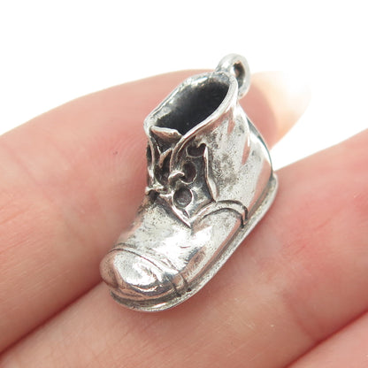 925 Sterling Silver Vintage Boot Shoe 3D Charm Pendant