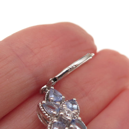 Chuck Clemency 925 Sterling Silver Real Tanzanite & White Topaz Dangle Earrings