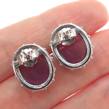 FADI 925 Sterling Silver Real Cabochon Amethyst Floral Earrings