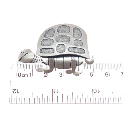 BEAU 925 Sterling Silver Vintage Turtle Cartoon Character Oxidized Pin Brooch