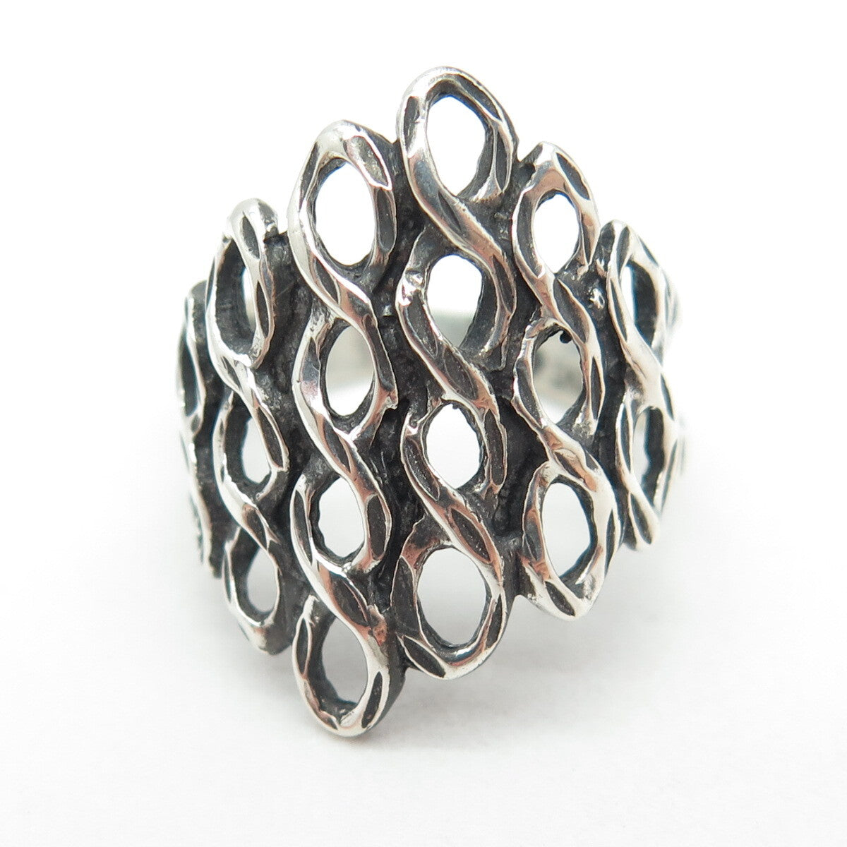 925 Sterling Silver Vintage Southwestern Twisted Link Oxidized Ring Size 6