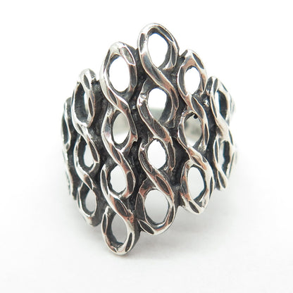925 Sterling Silver Vintage Southwestern Twisted Link Oxidized Ring Size 6