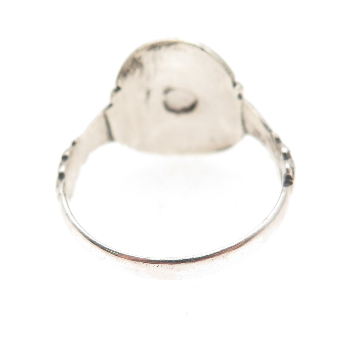 925 Sterling Silver Vintage Real Moonstone Modernist Oxidized Ring Size 9