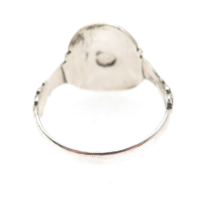 925 Sterling Silver Vintage Real Moonstone Modernist Oxidized Ring Size 9