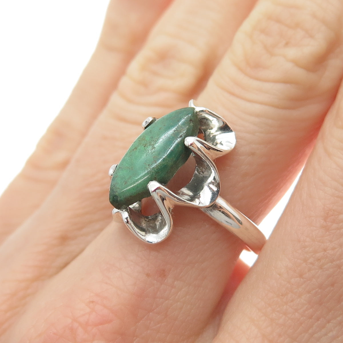 FAUS Sterling Silver Vintage Mexico Real Royston Turquoise Flower Ring Size 7