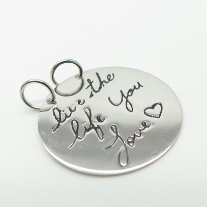 HAN 925 Sterling Silver Engraved "Live The Life You Love" Round Tag Pendant