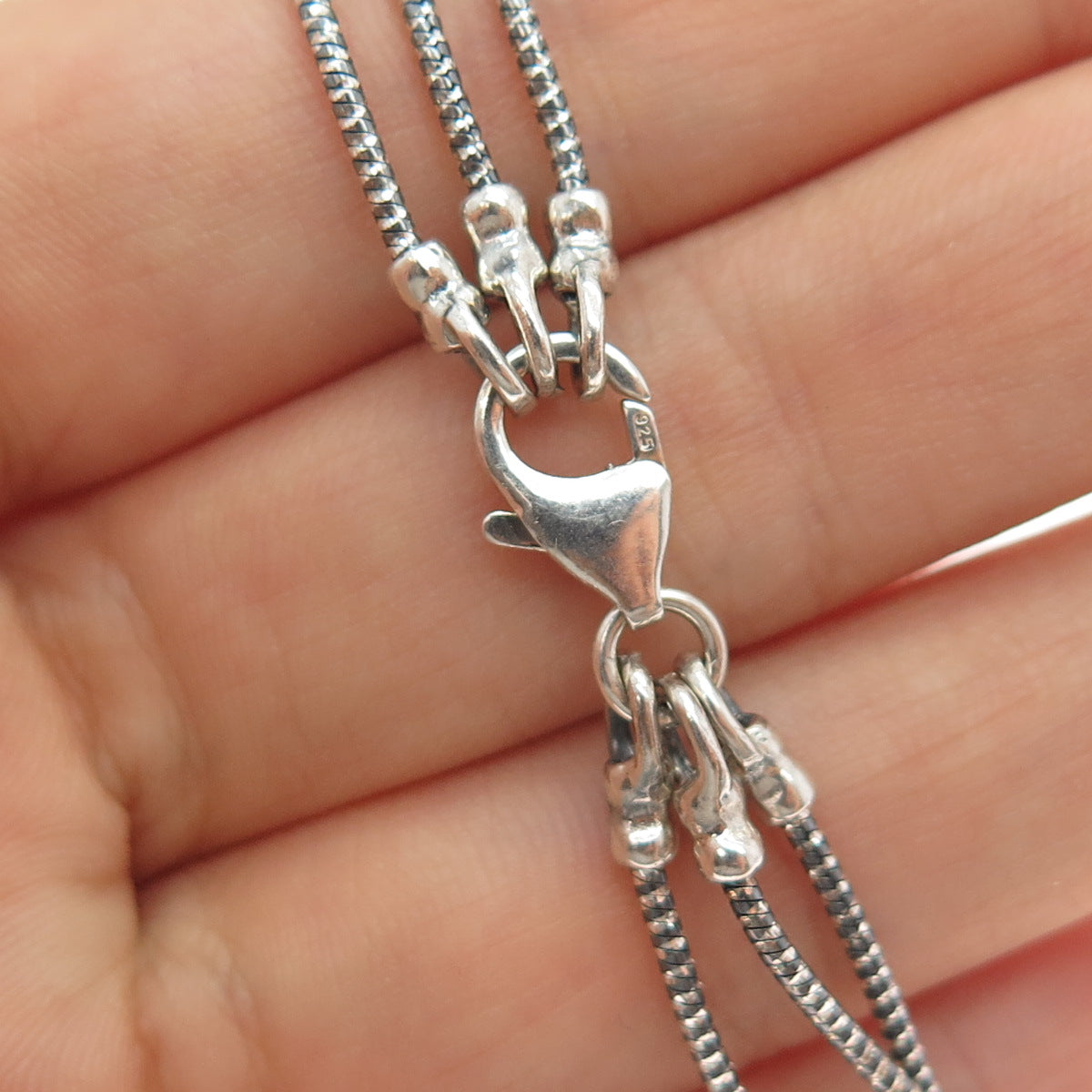 925 Sterling Silver Vintage Modernist 3-Strand Braided Chain Necklace 18"