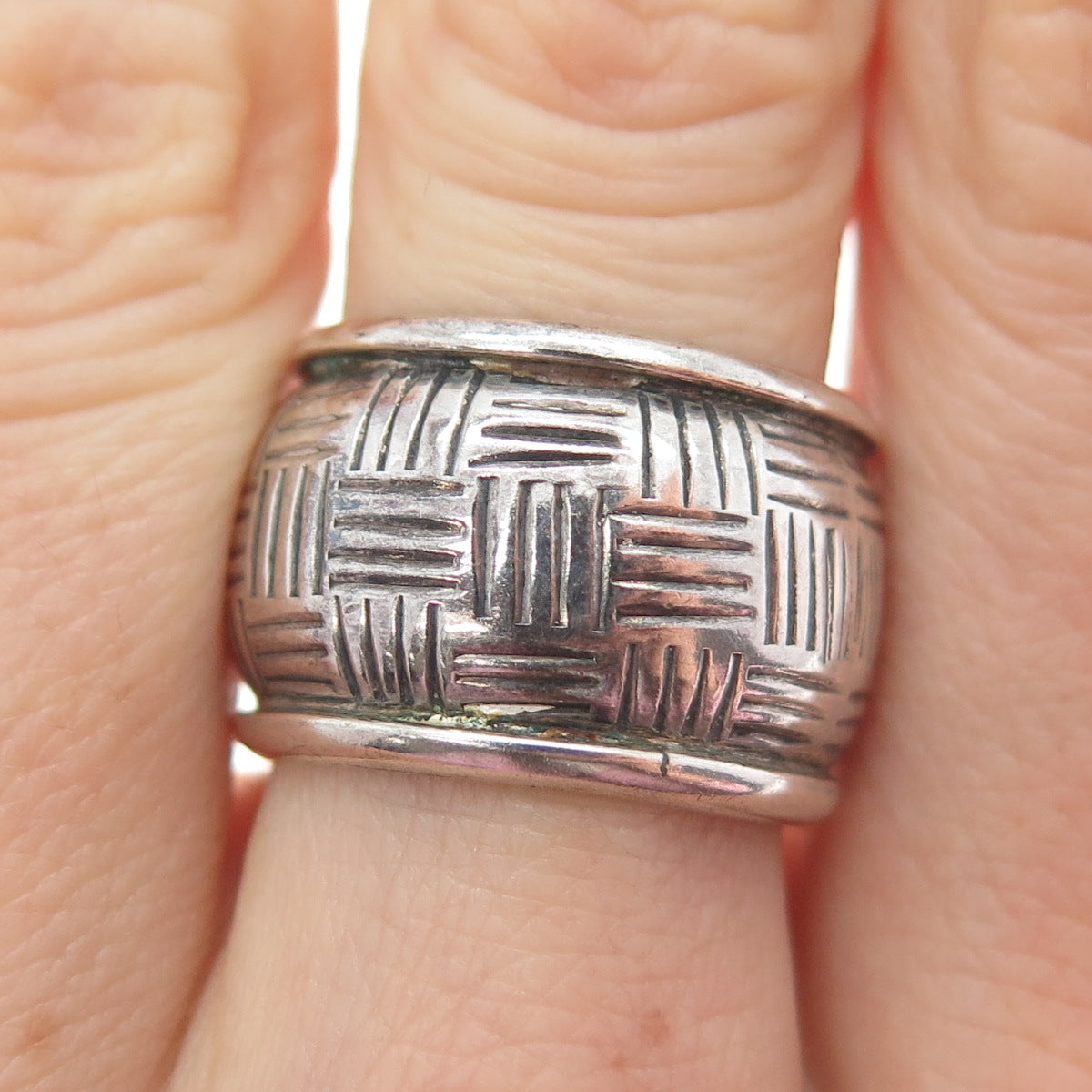 925 Sterling Silver Vintage Cigar Oxidized Wide Band Ring Size 7.5