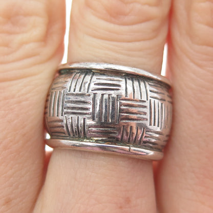 925 Sterling Silver Vintage Cigar Oxidized Wide Band Ring Size 7.5