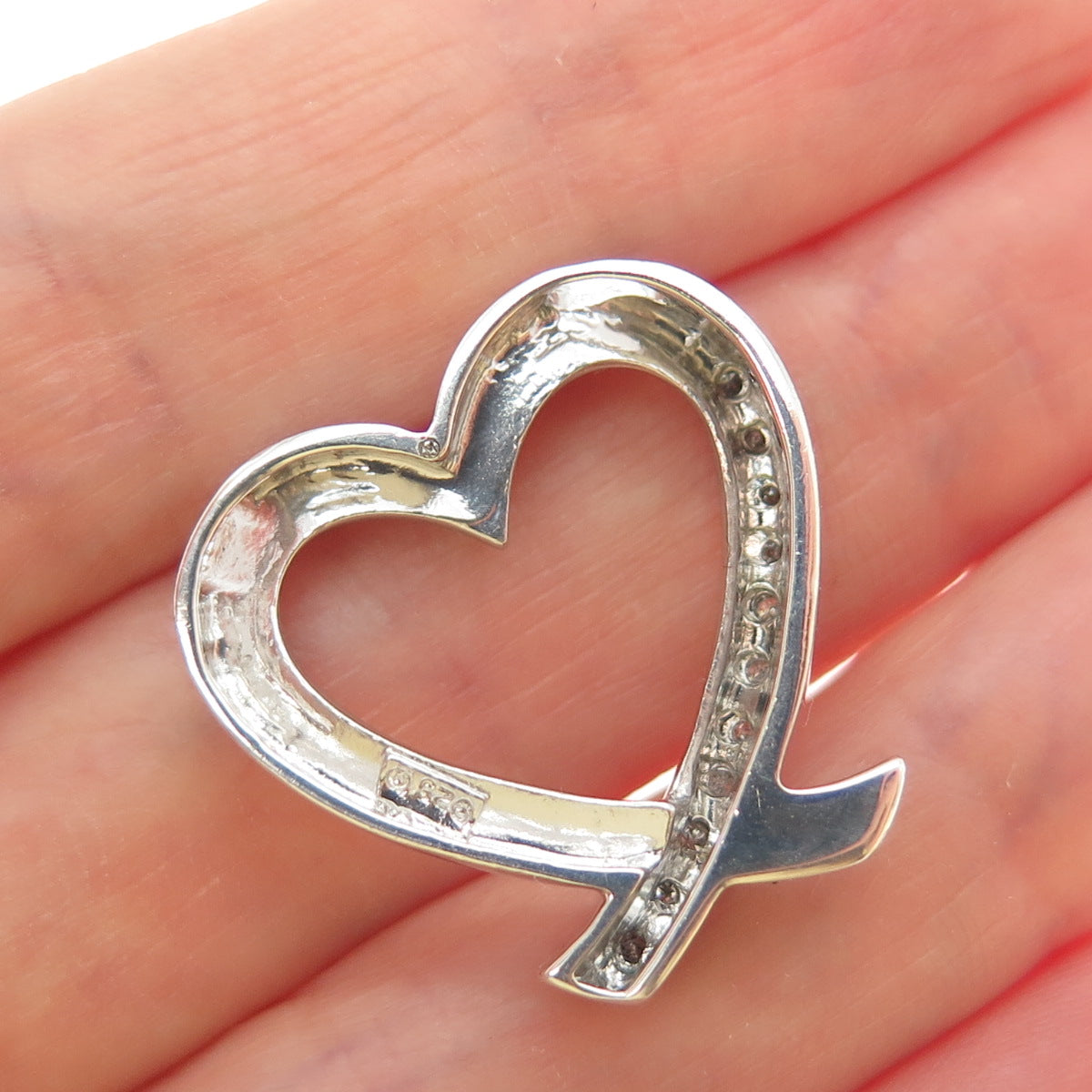 925 Sterling Silver Real Round-Cut Diamond Heart Minimalist Slide Charm Pendant