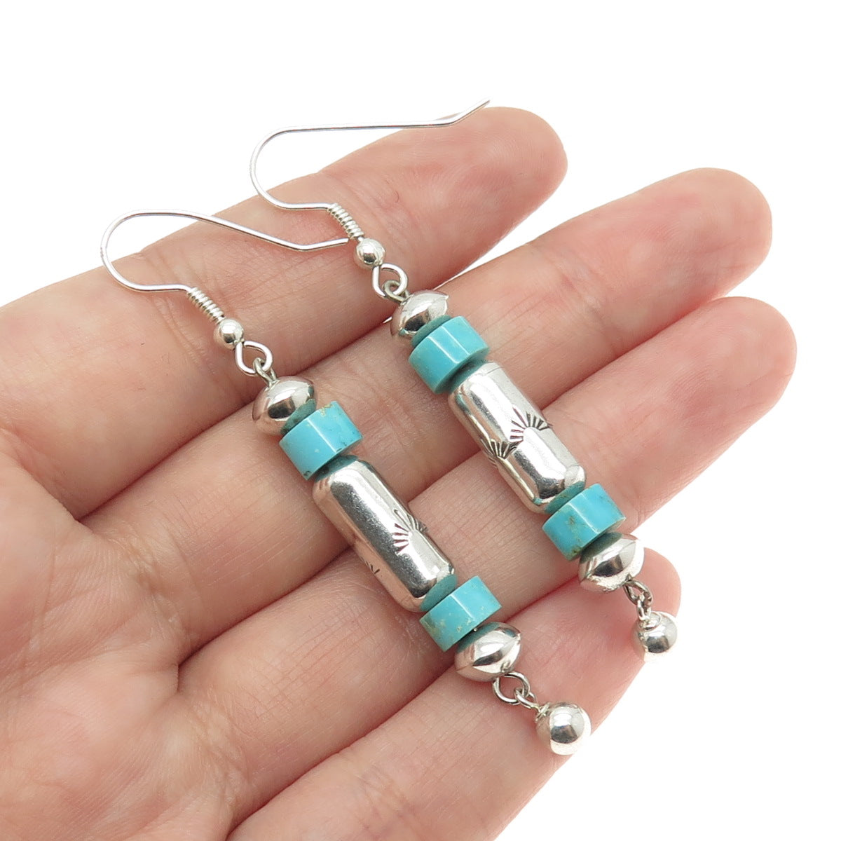 Old Pawn Sterling Silver Vintage Lone Mountain Turquoise Navajo Pearl Earrings