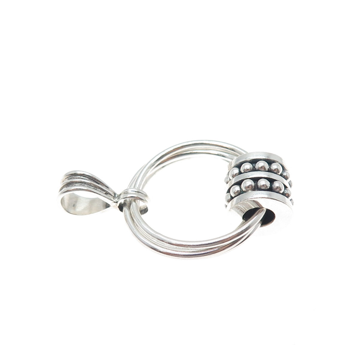925 Sterling Silver Vintage Modernist Interlocked Circle Beaded Charm Pendant