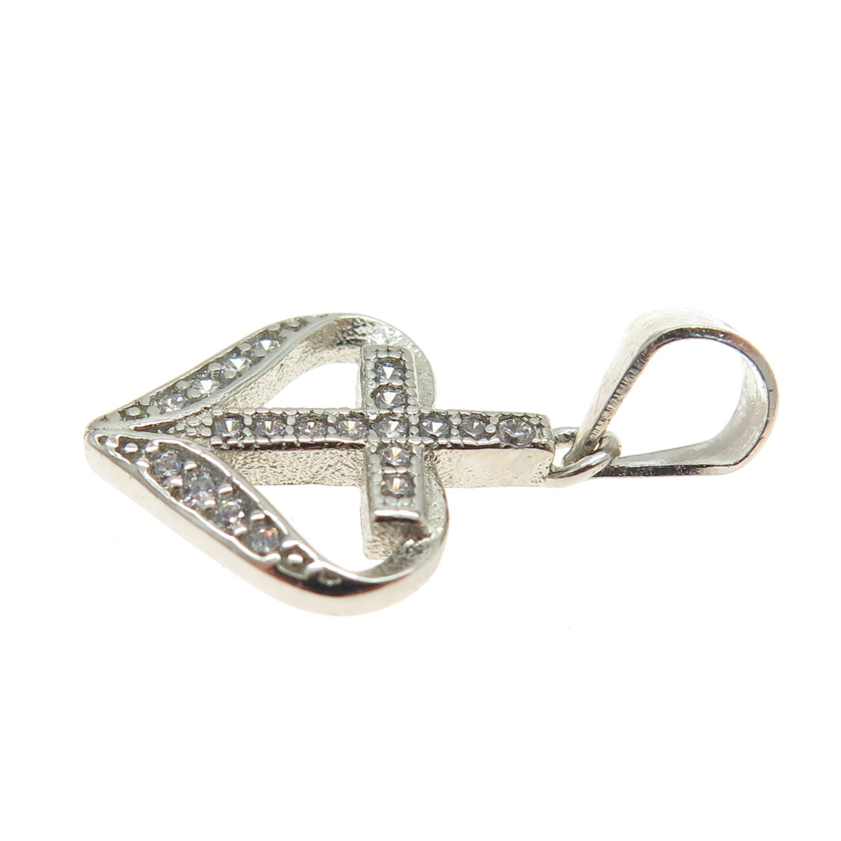 925 Sterling Silver Round-Cut Shaped C Z Cross in Heart Pendant