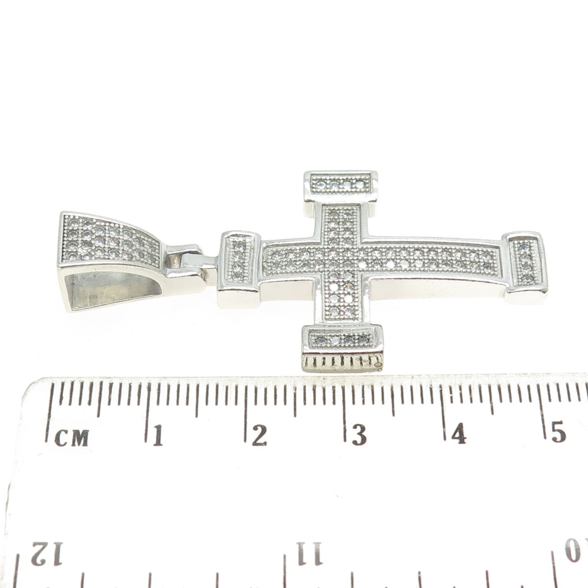 925 Sterling Silver Round-Cut C Z Sparkling Cross Pendant