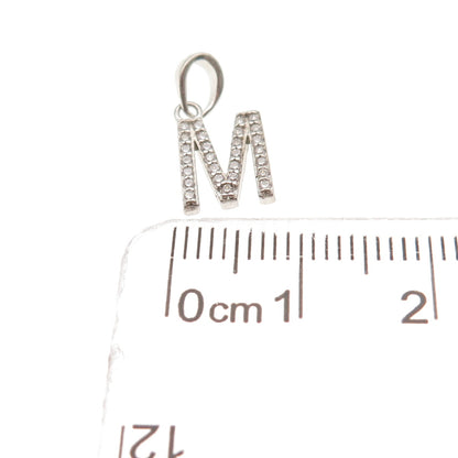 925 Sterling Silver Round-Cut C Z Letter M Initial Mini Charm Pendant