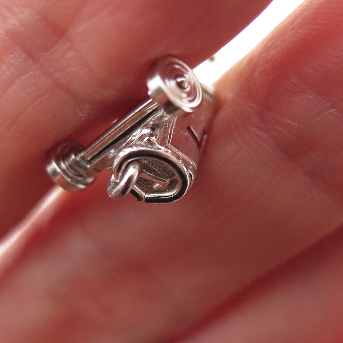 Wells Sterling Silver Vintage Enamel Number 7 Retro Racing Car 3D Mini Pendant