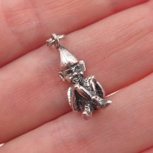 925 Sterling Silver Vintage Pixie Oxidized 3D Mini Charm Pendant