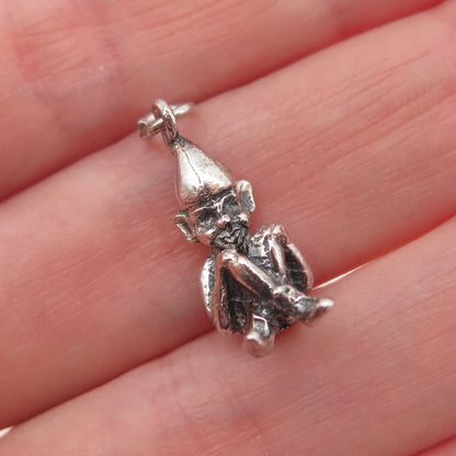 925 Sterling Silver Vintage Pixie Oxidized 3D Mini Charm Pendant