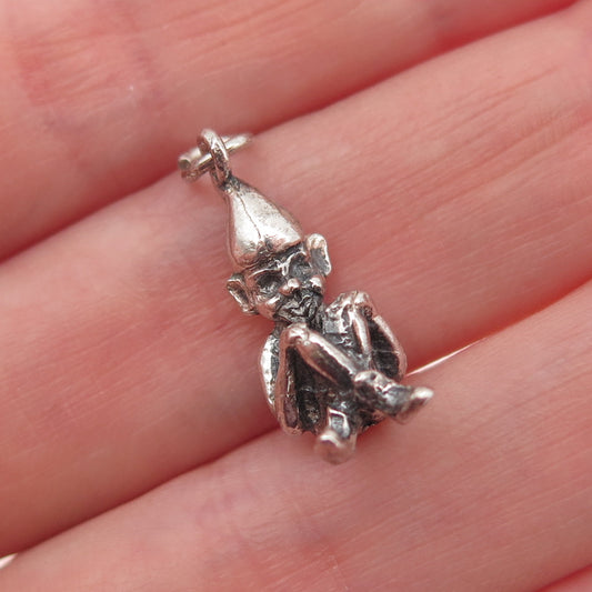 925 Sterling Silver Vintage Pixie Oxidized 3D Mini Charm Pendant