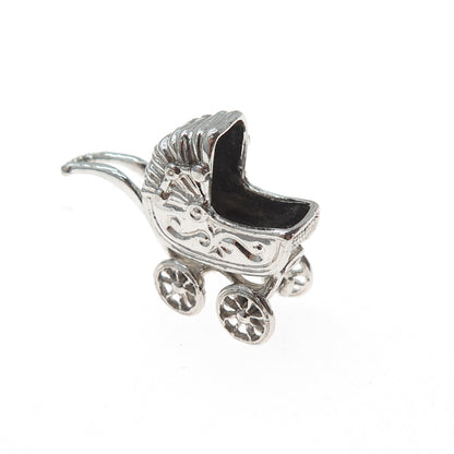 925 Sterling Silver Vintage Baby Stroller Mini 3D Charm Pendant