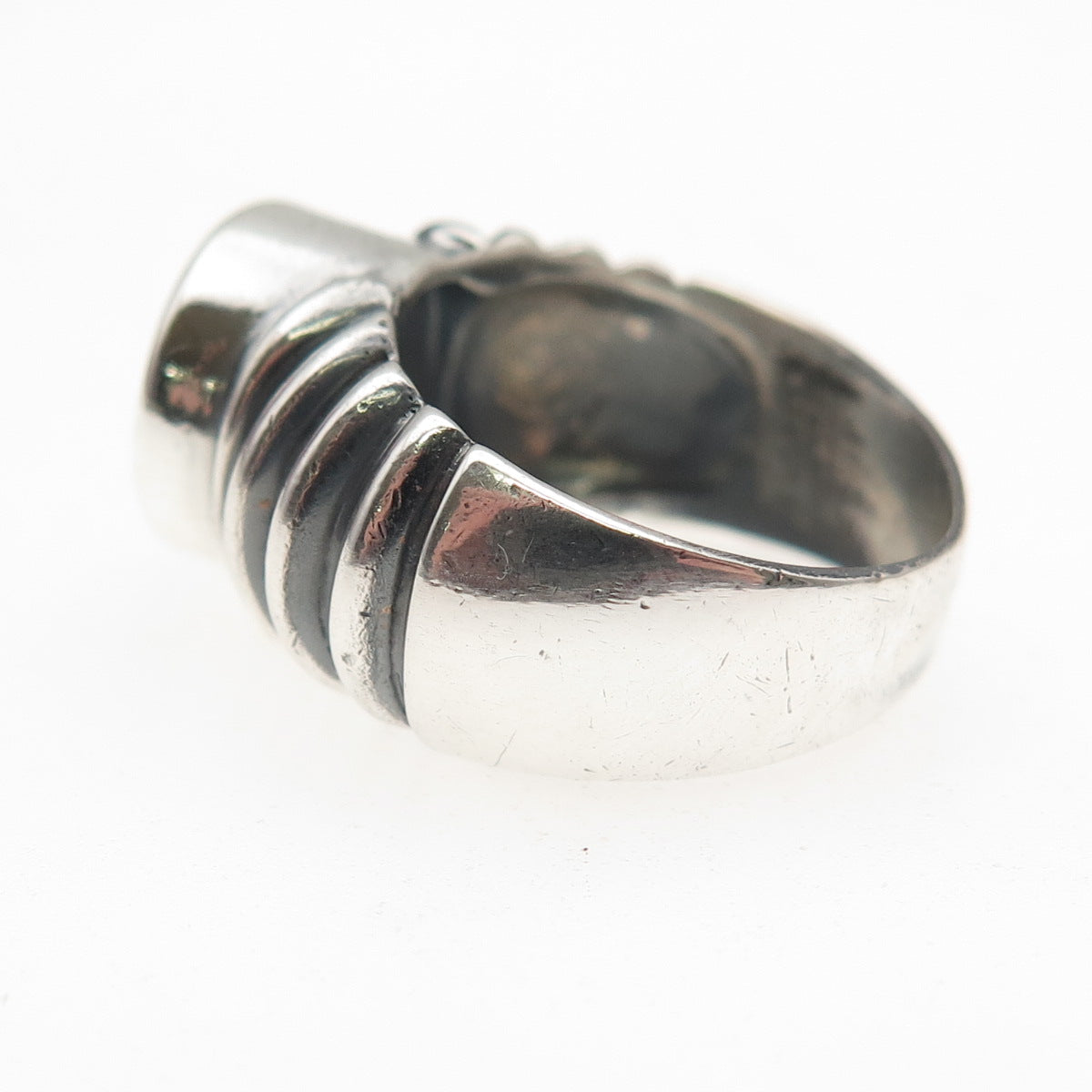 925 Sterling Silver Vintage Round-Cut C Z Modernist Oxidized Ring Size 6