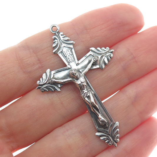 925 Sterling Silver Vintage Crucifix Cross Religious Oxidized Pendant